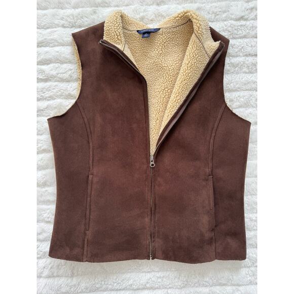Lands' End Jackets & Blazers - Lands' End Brown Lined Full Zip Sleeveless Vest M 10-12